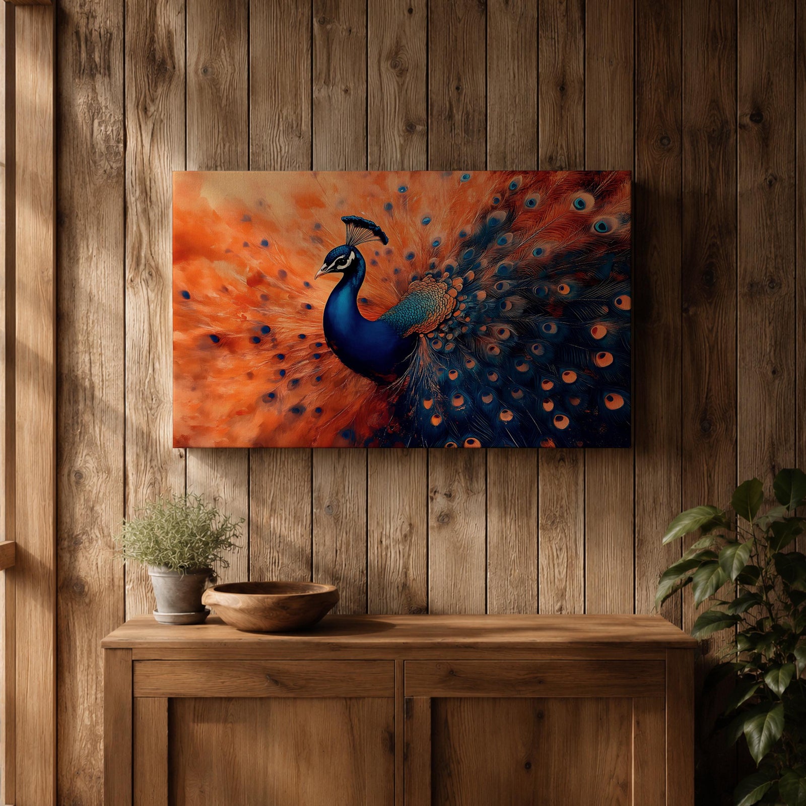 Peacock Wall Art Exotic Bird Framed Canvas Tropical Wildlife Impasto Boho Home Decor