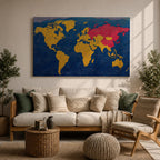 World Map Wall Art Global Atlas Framed Canvas Textured Geography Modern Travel Home Decor