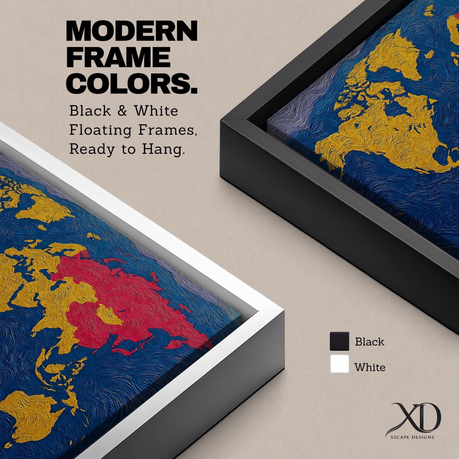 World Map Wall Art Global Atlas Framed Canvas Textured Geography Modern Travel Home Decor
