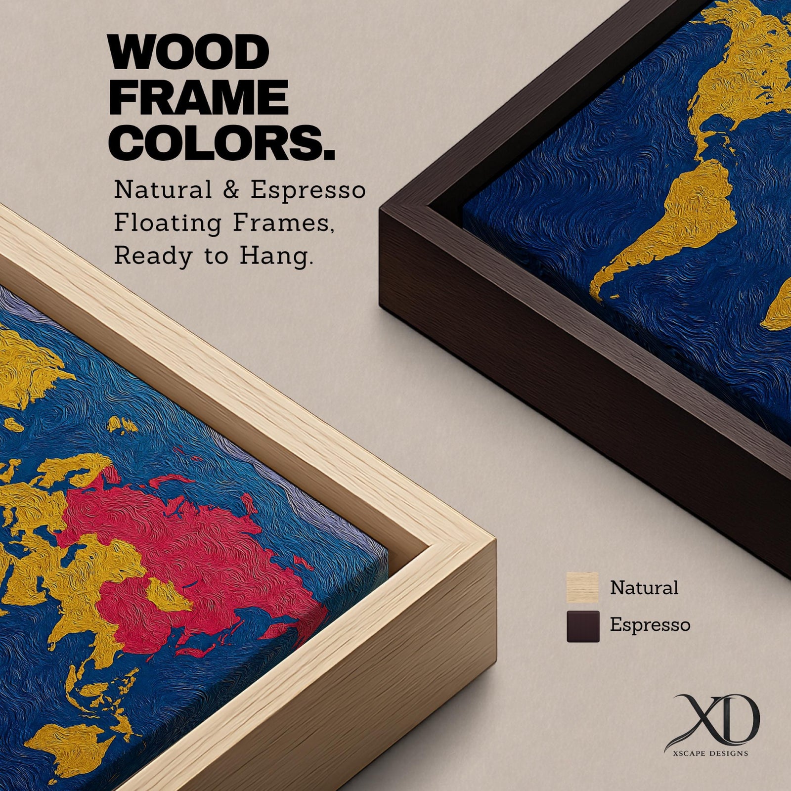 World Map Wall Art Global Atlas Framed Canvas Textured Geography Modern Travel Home Decor