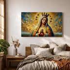 Sacred Heart of Mary Wall Art Blessed Virgin Framed Canvas Impasto Catholic Home Decor