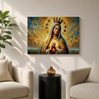 Sacred Heart of Mary Wall Art Blessed Virgin Framed Canvas Impasto Catholic Home Decor
