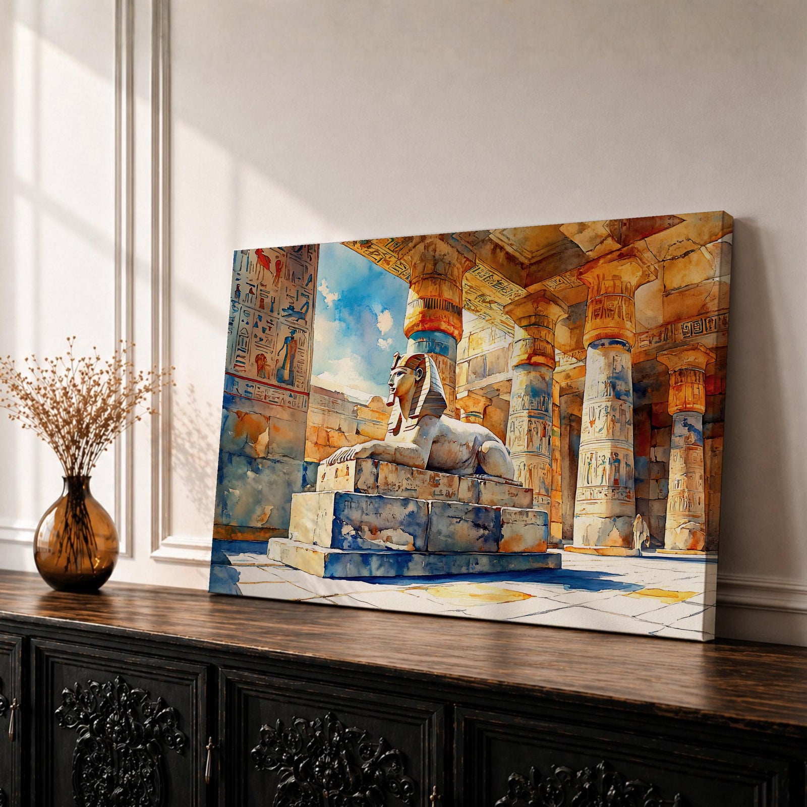 Egyptian Temple Wall Art Ancient Pharaoh Framed Canvas Hieroglyphic Architecture Cultural Decor