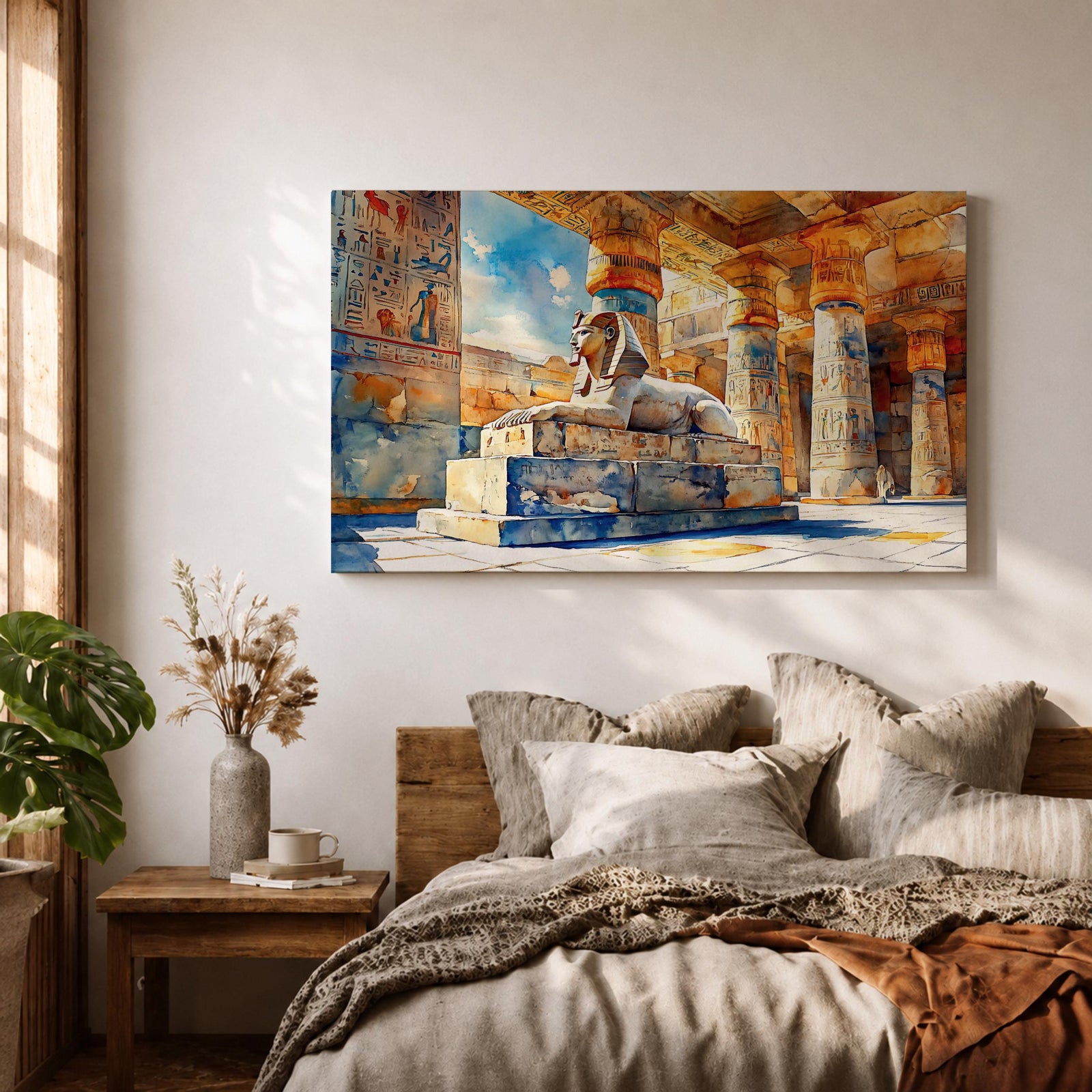 Egyptian Temple Wall Art Ancient Pharaoh Framed Canvas Hieroglyphic Architecture Cultural Decor