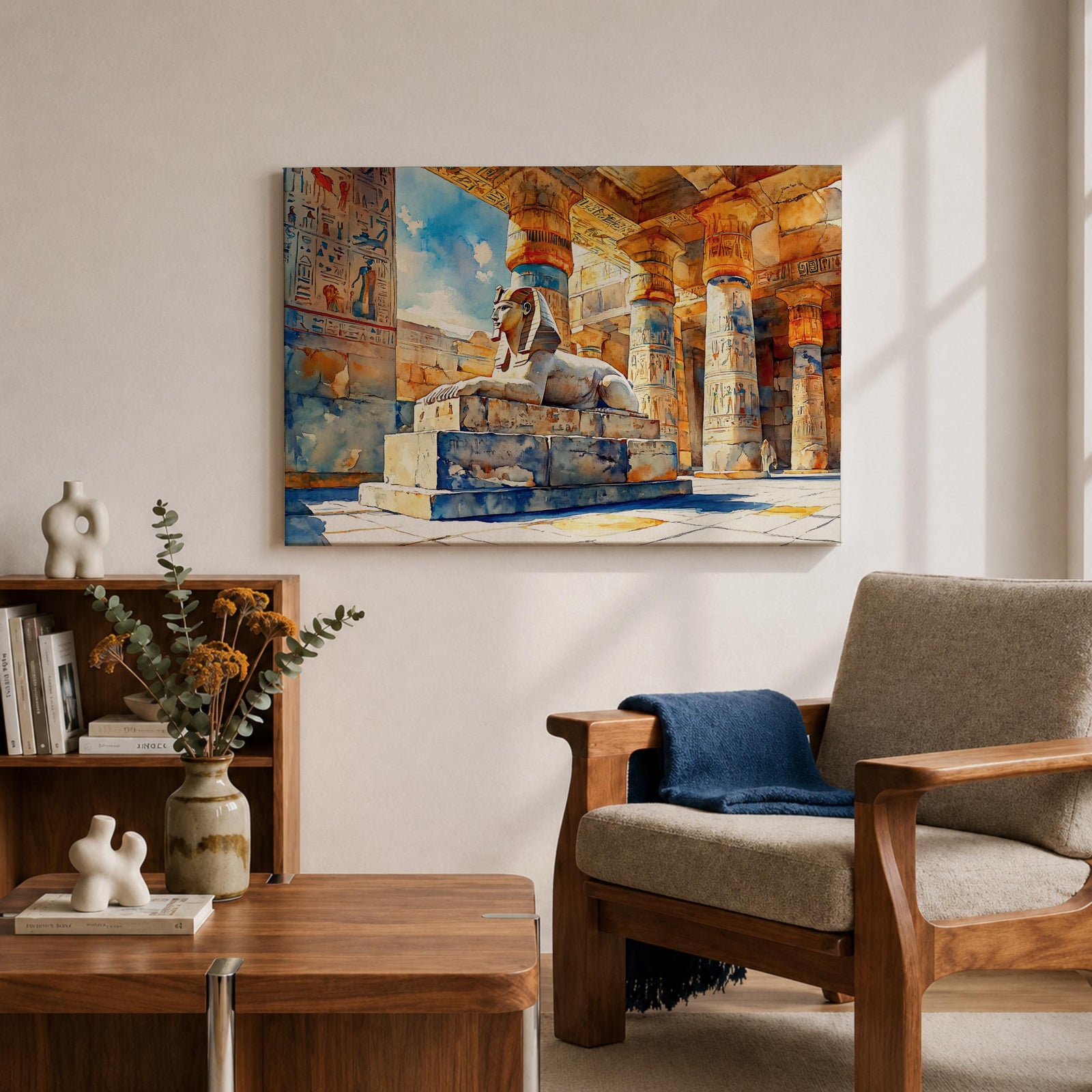 Egyptian Temple Wall Art Ancient Pharaoh Framed Canvas Hieroglyphic Architecture Cultural Decor