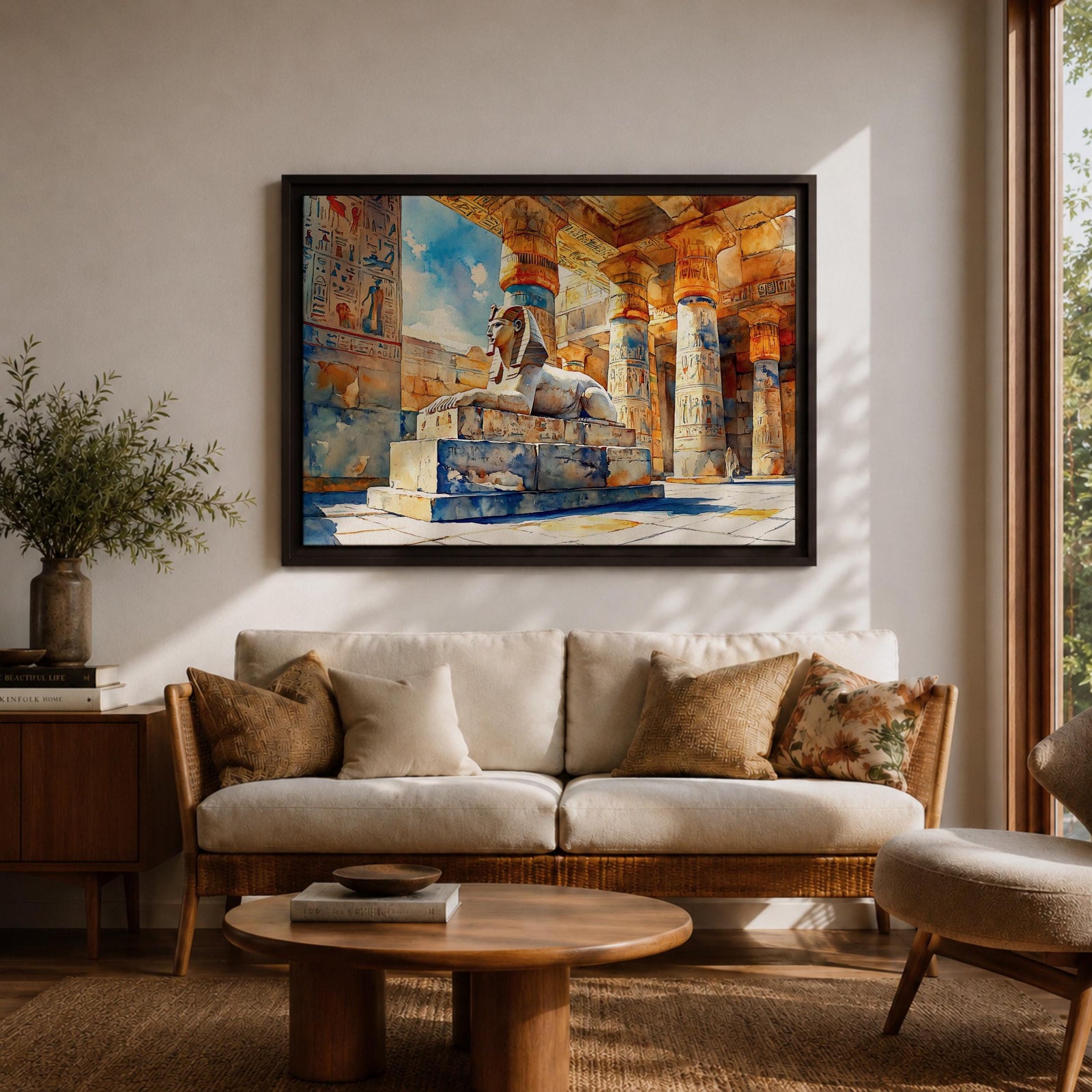 Egyptian Temple Wall Art Ancient Pharaoh Framed Canvas Hieroglyphic Architecture Cultural Decor