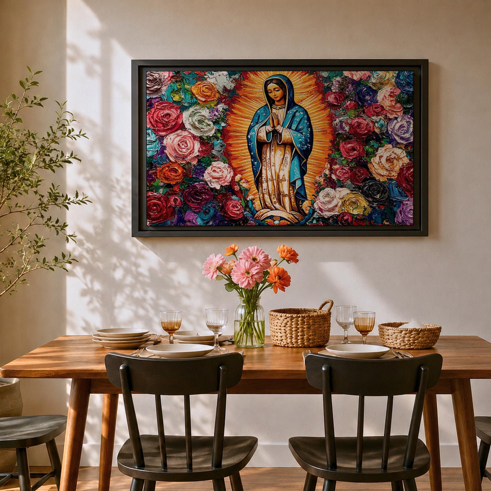 Our Lady of Guadalupe Wall Art La Guadalupana Framed Canvas Mexican Catholic Home Decor