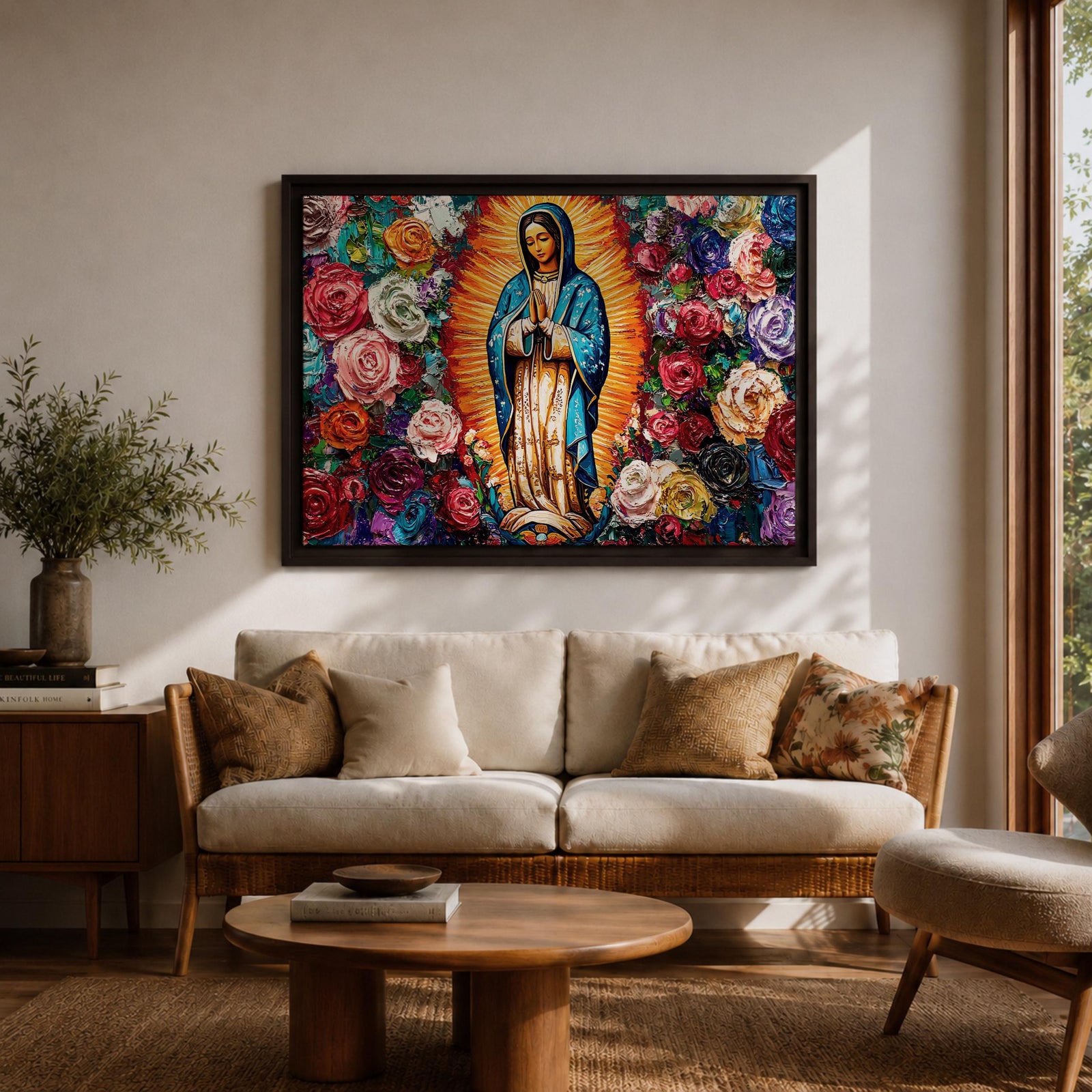 Our Lady of Guadalupe Wall Art La Guadalupana Framed Canvas Mexican Catholic Home Decor