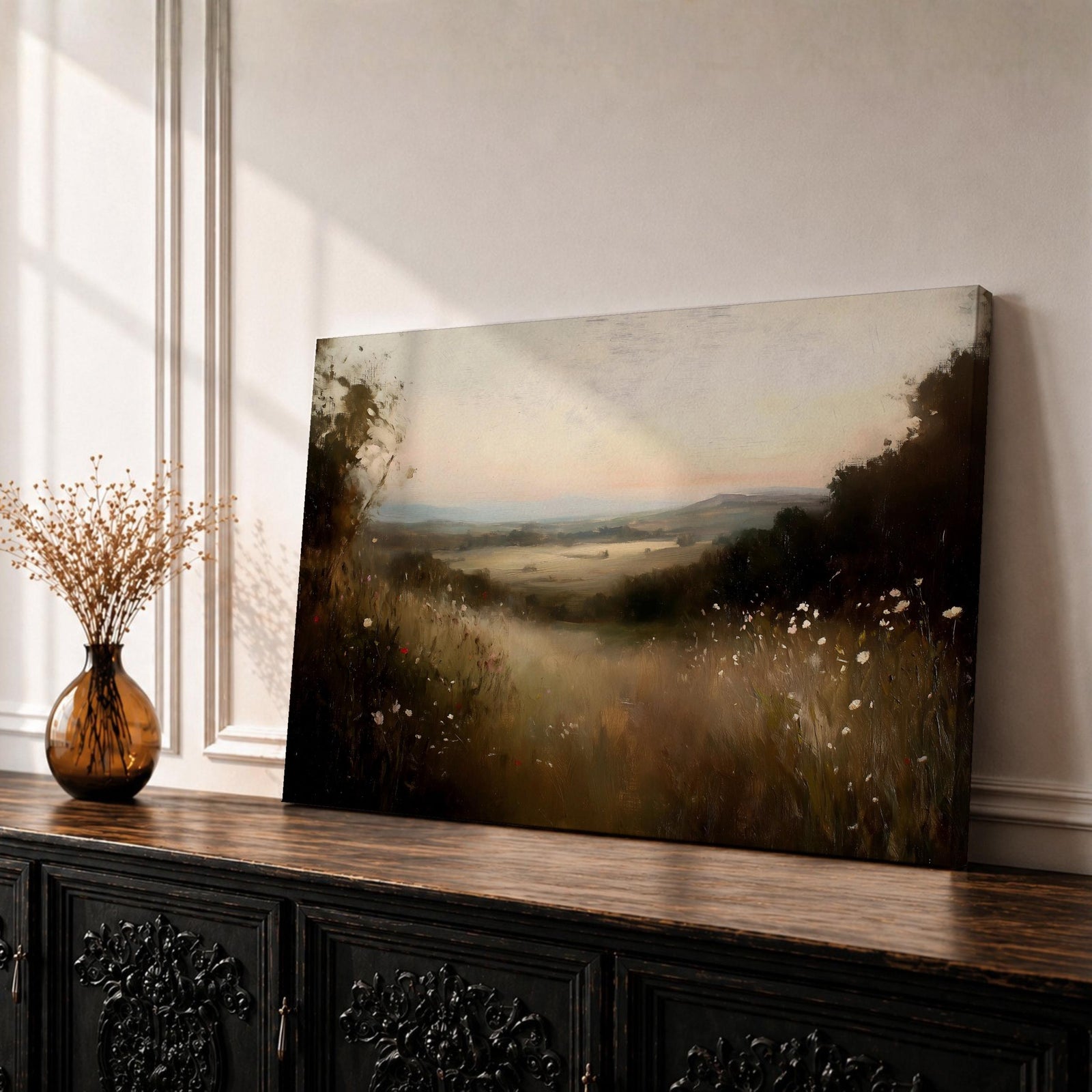 Meadow Wall Art Wildflower Field Framed Canvas Countryside Valley Rustic Farmhouse Home Decor