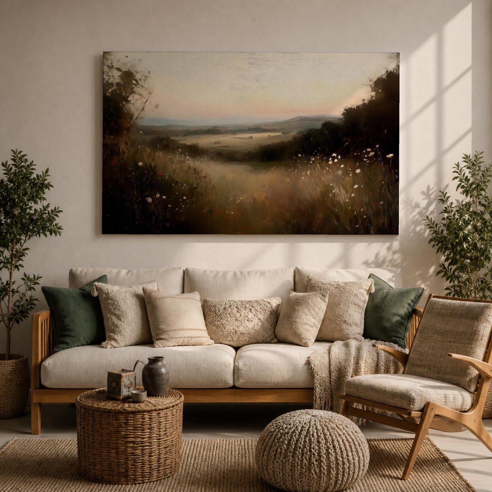 Meadow Wall Art Wildflower Field Framed Canvas Countryside Valley Rustic Farmhouse Home Decor