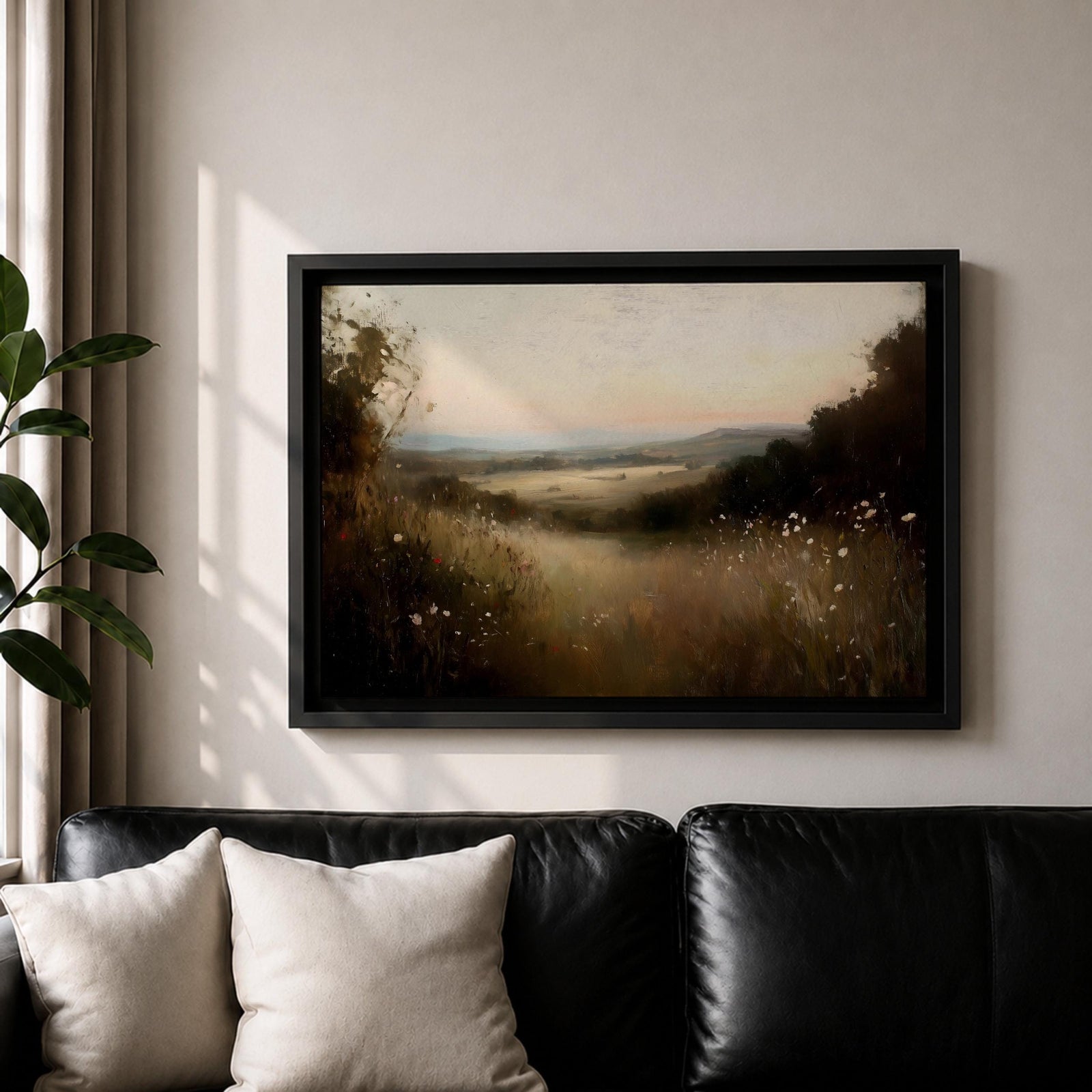 Meadow Wall Art Wildflower Field Framed Canvas Countryside Valley Rustic Farmhouse Home Decor