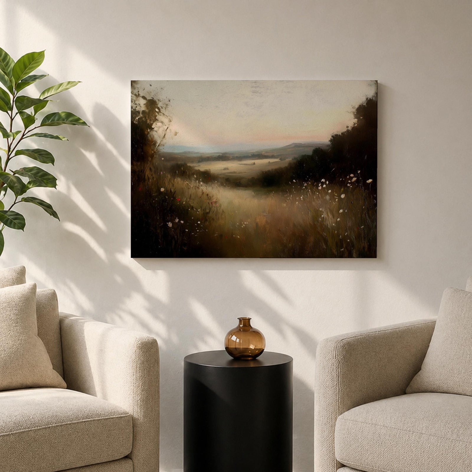 Meadow Wall Art Wildflower Field Framed Canvas Countryside Valley Rustic Farmhouse Home Decor