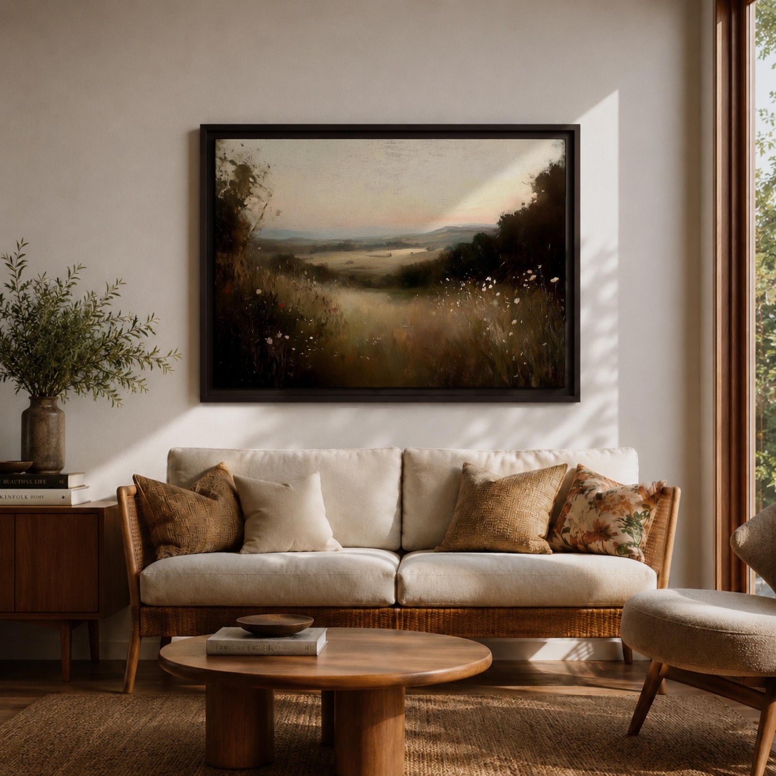 Meadow Wall Art Wildflower Field Framed Canvas Countryside Valley Rustic Farmhouse Home Decor