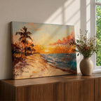 Tropical Sunset Beach Wall Art Florida Keys Framed Canvas Coastal Impasto Living Room Decor