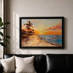 Tropical Sunset Beach Wall Art Florida Keys Framed Canvas Coastal Impasto Living Room Decor