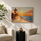 Tropical Sunset Beach Wall Art Florida Keys Framed Canvas Coastal Impasto Living Room Decor