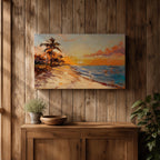 Tropical Sunset Beach Wall Art Florida Keys Framed Canvas Coastal Impasto Living Room Decor