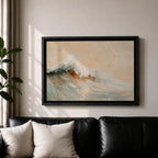 A framed canvas painting depicting a dynamic ocean wave crashing with textured brushstrokes, capturing the natural movement and energy of the sea in a realistic seascape style. The artwork emphasizes the fluidity and power of coastal waters with soft blending and detailed wave crests.