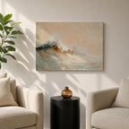A framed canvas painting depicting a dynamic ocean wave crashing with textured brushstrokes, capturing the natural movement and energy of the sea in a realistic seascape style. The artwork emphasizes the fluidity and power of coastal waters with soft blending and detailed wave crests.