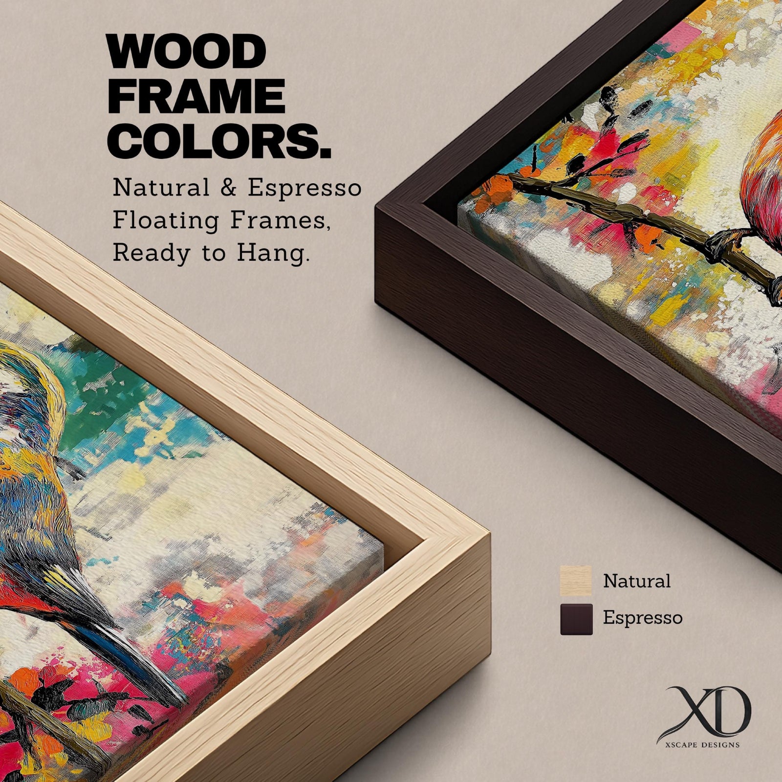 A vibrant painting of a colorful bird perched on a branch, rendered in a lively and expressive style with bold brush strokes and a mix of bright colors. The artwork captures the essence of a songbird in nature, emphasizing its detailed feathers and dynamic pose against an abstract background.