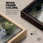 An oil painting of a waterfall cascading through a forest, rendered with soft brushstrokes and a neutral color palette. The scene captures flowing water surrounded by lush greenery in a natural setting, emphasizing the serene beauty of nature without sharp details or abstraction.