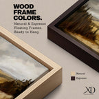 A framed canvas painting depicting a wildflower meadow landscape with rolling hills and clusters of trees under a cloudy sky. The artwork captures a natural countryside scene with detailed brushwork and a warm, rustic atmosphere emphasizing the beauty of open fields and forest edges.
