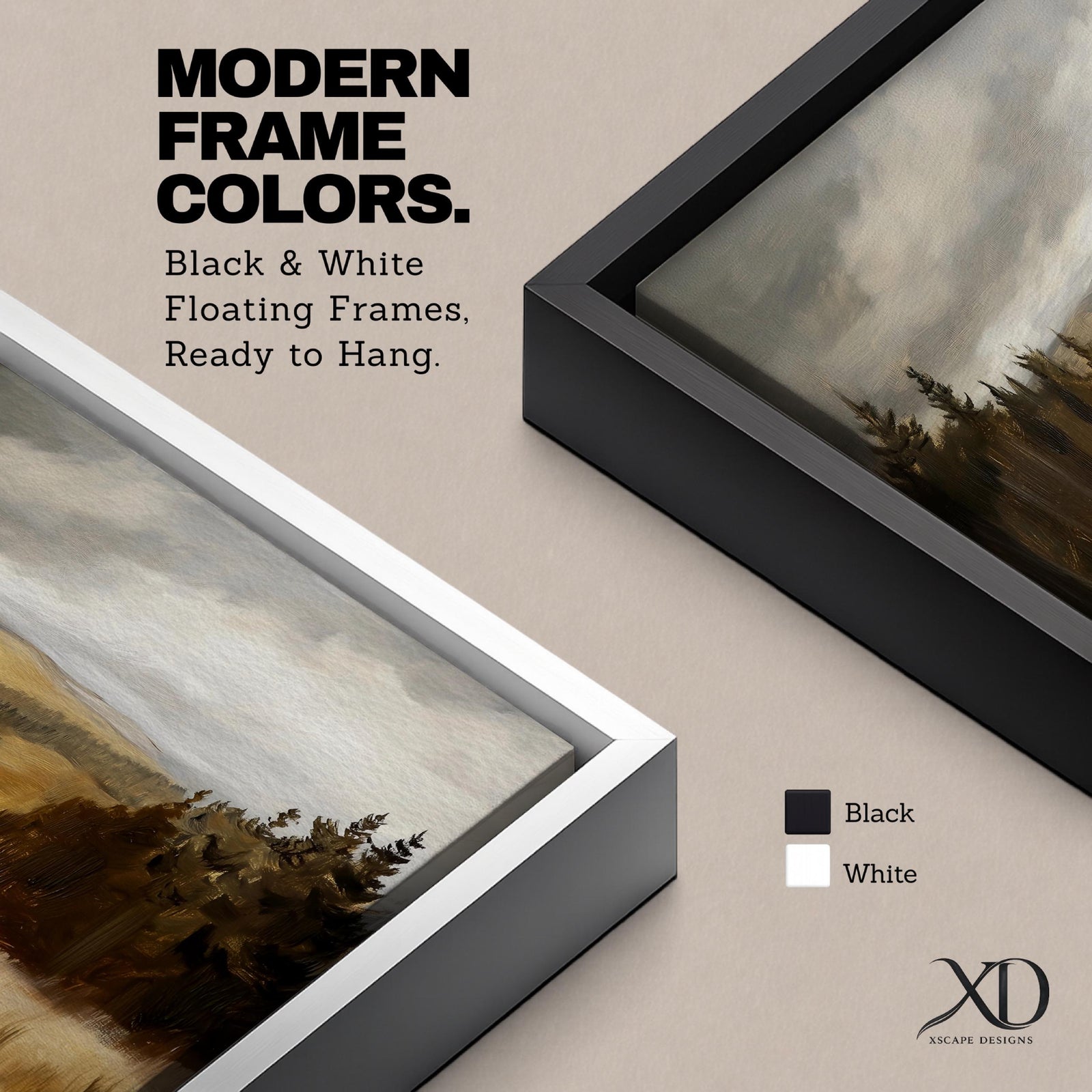A framed canvas painting depicting a wildflower meadow landscape with rolling hills and clusters of trees under a cloudy sky. The artwork captures a natural countryside scene with detailed brushwork and a warm, rustic atmosphere emphasizing the beauty of open fields and forest edges.
