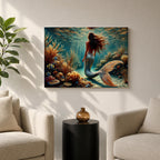 A detailed underwater scene featuring a mermaid with flowing hair and a shimmering tail surrounded by coral reefs and tropical fish, rendered in a realistic style that captures the fantasy and mythological essence of the sea maiden in a vibrant ocean environment.