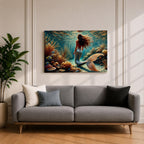 A detailed underwater scene featuring a mermaid with flowing hair and a shimmering tail surrounded by coral reefs and tropical fish, rendered in a realistic style that captures the fantasy and mythological essence of the sea maiden in a vibrant ocean environment.