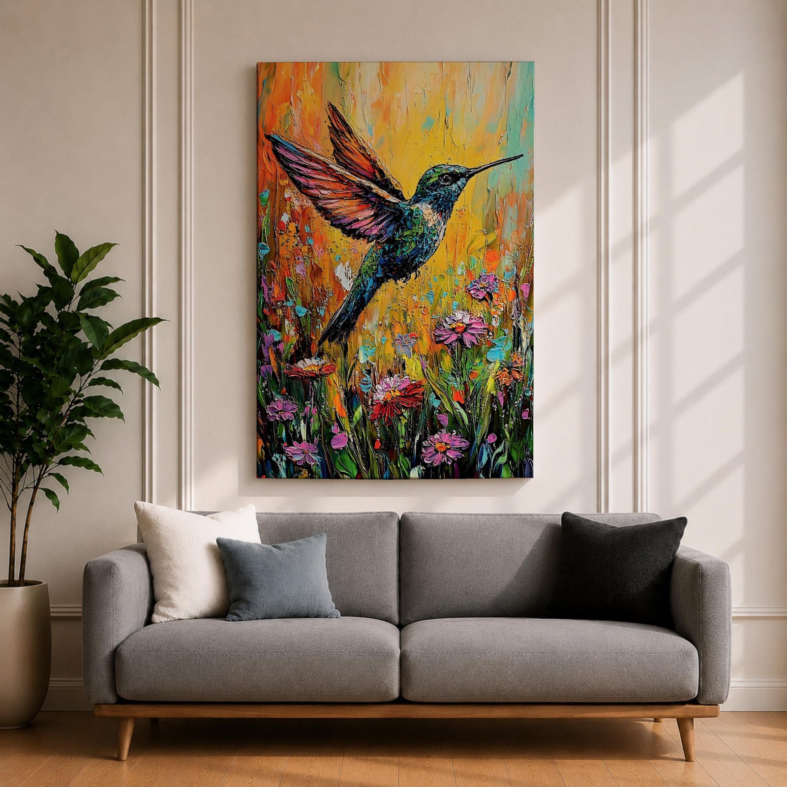 Hummingbird Bird Wall Art Ruby Throat Flying Floral Nature Gift Living Room Home Decor