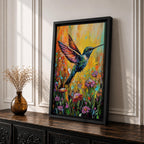 Hummingbird Bird Wall Art Ruby Throat Flying Floral Nature Gift Living Room Home Decor