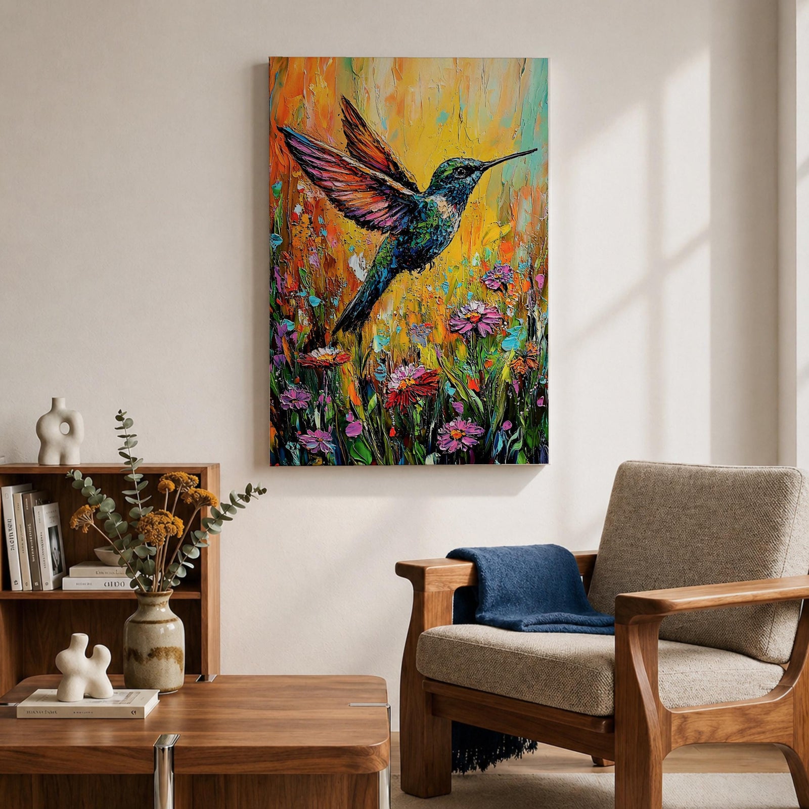Hummingbird Bird Wall Art Ruby Throat Flying Floral Nature Gift Living Room Home Decor