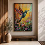 Hummingbird Bird Wall Art Ruby Throat Flying Floral Nature Gift Living Room Home Decor