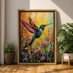 Hummingbird Bird Wall Art Ruby Throat Flying Floral Nature Gift Living Room Home Decor