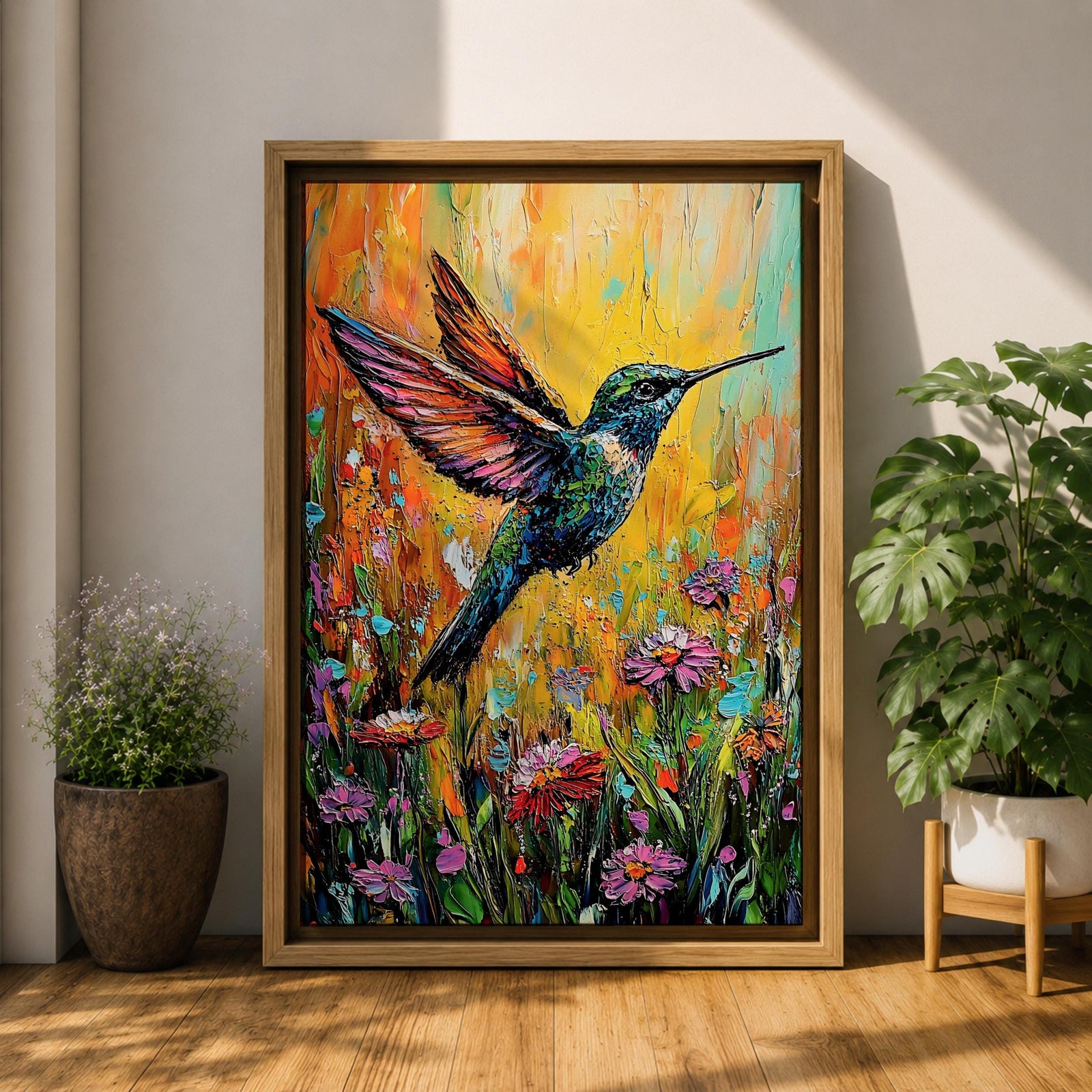 Hummingbird Bird Wall Art Ruby Throat Flying Floral Nature Gift Living Room Home Decor