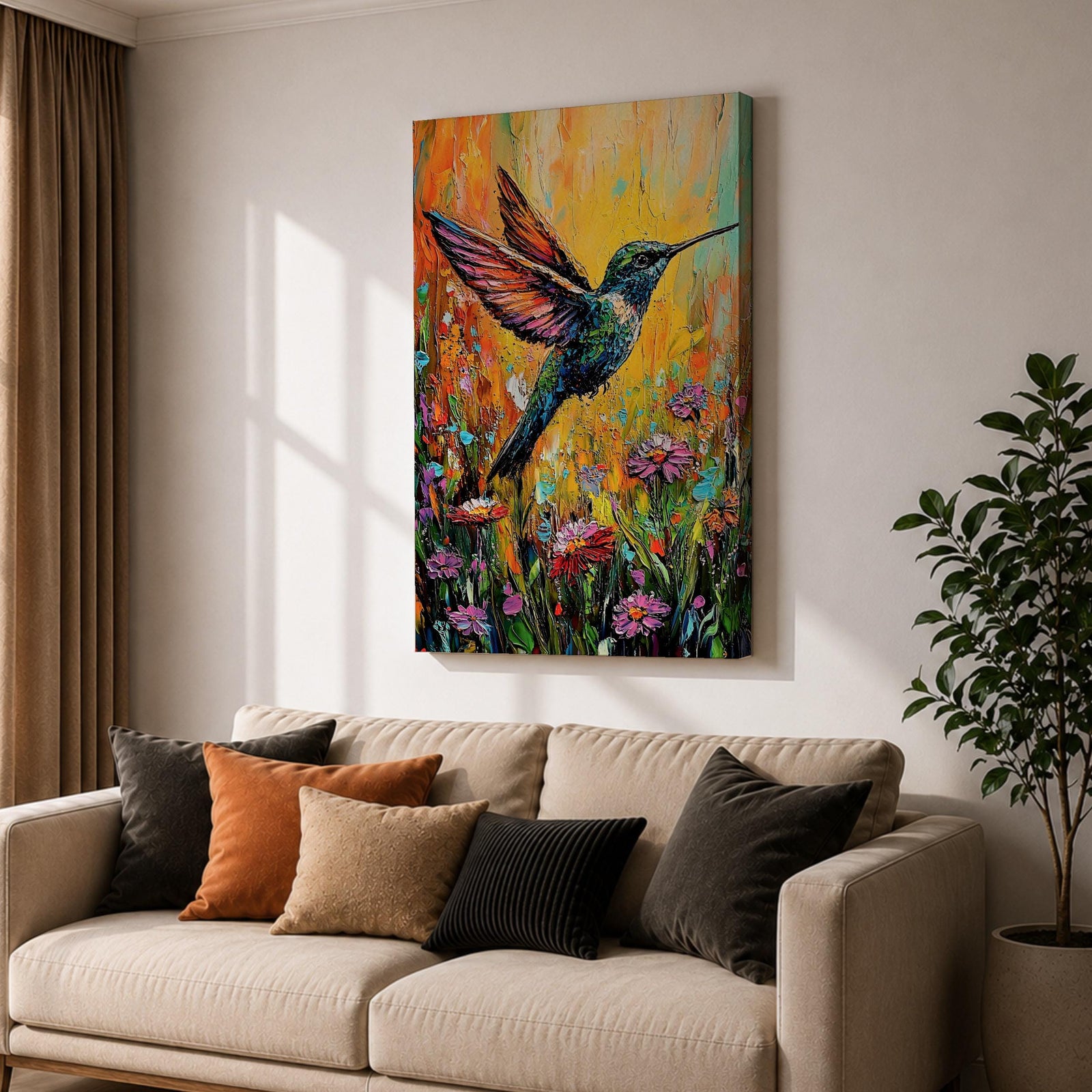 Hummingbird Bird Wall Art Ruby Throat Flying Floral Nature Gift Living Room Home Decor
