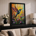 Hummingbird Bird Wall Art Ruby Throat Flying Floral Nature Gift Living Room Home Decor