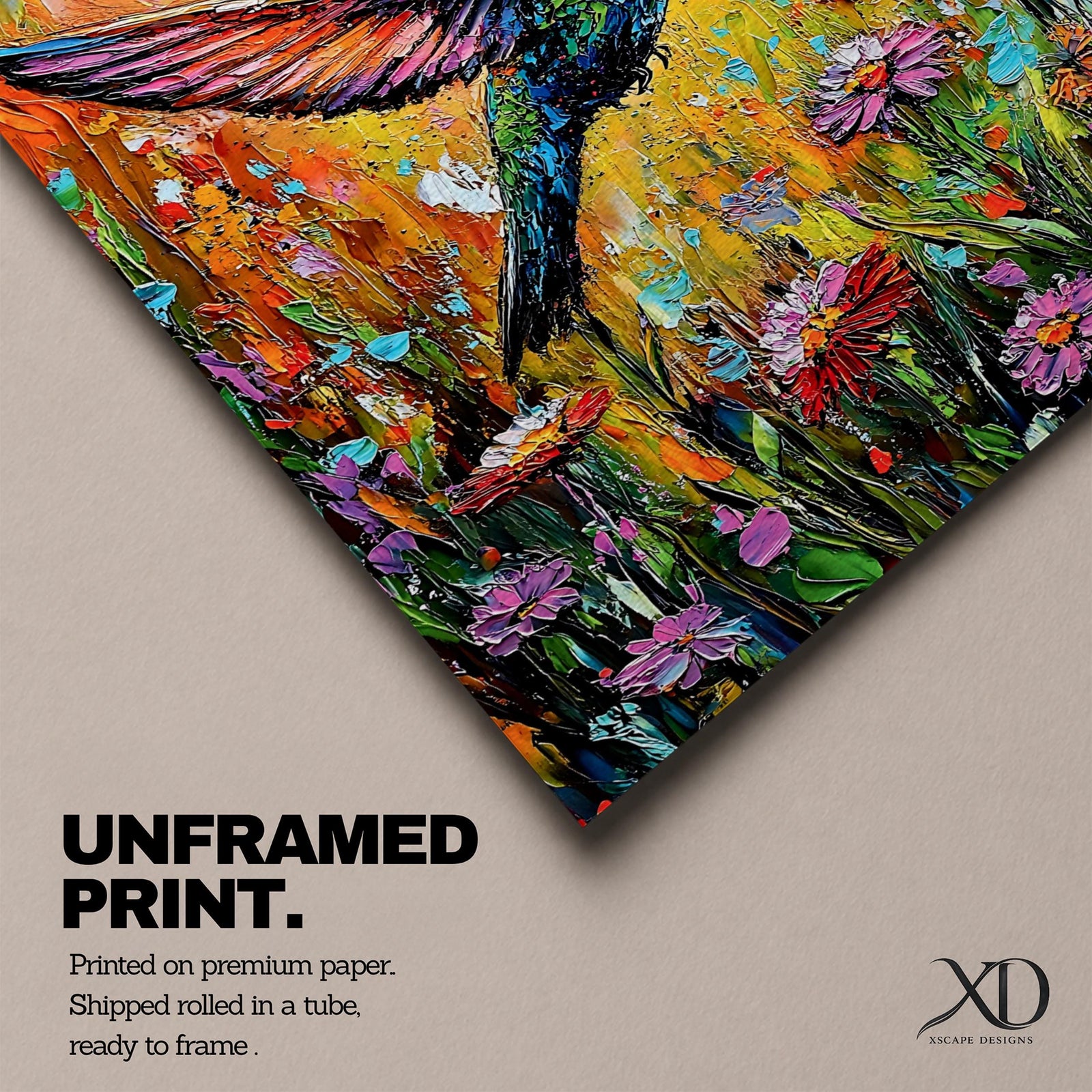 Hummingbird Bird Wall Art Ruby Throat Flying Floral Nature Gift Living Room Home Decor