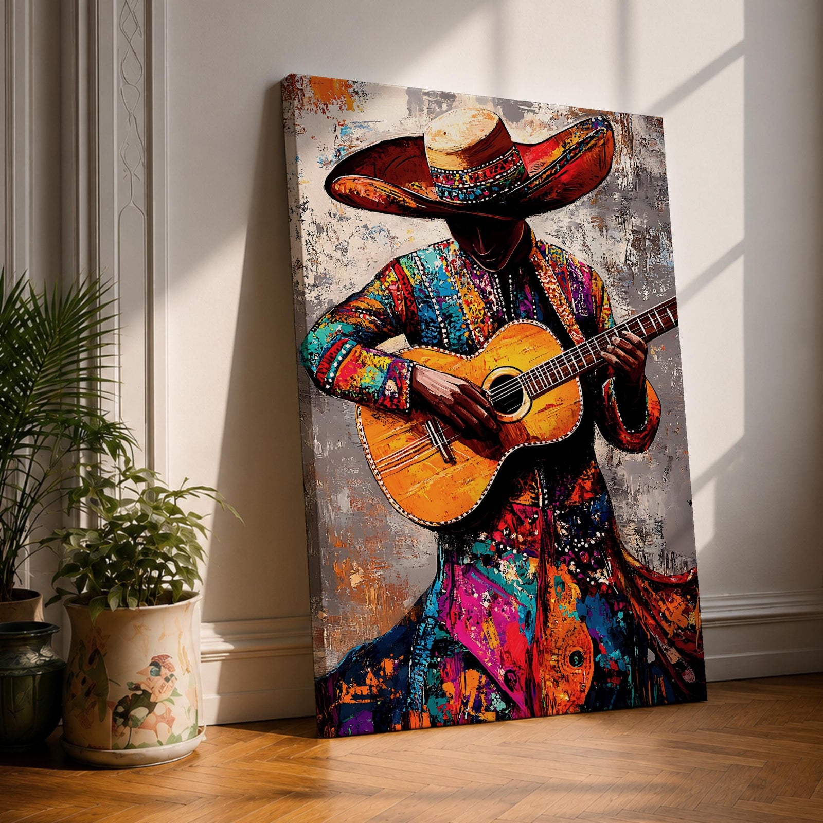 Mariachi Guitarist Wall Art Mexican Musician Charro Abstract Cultural Gift Living Room Home Decor