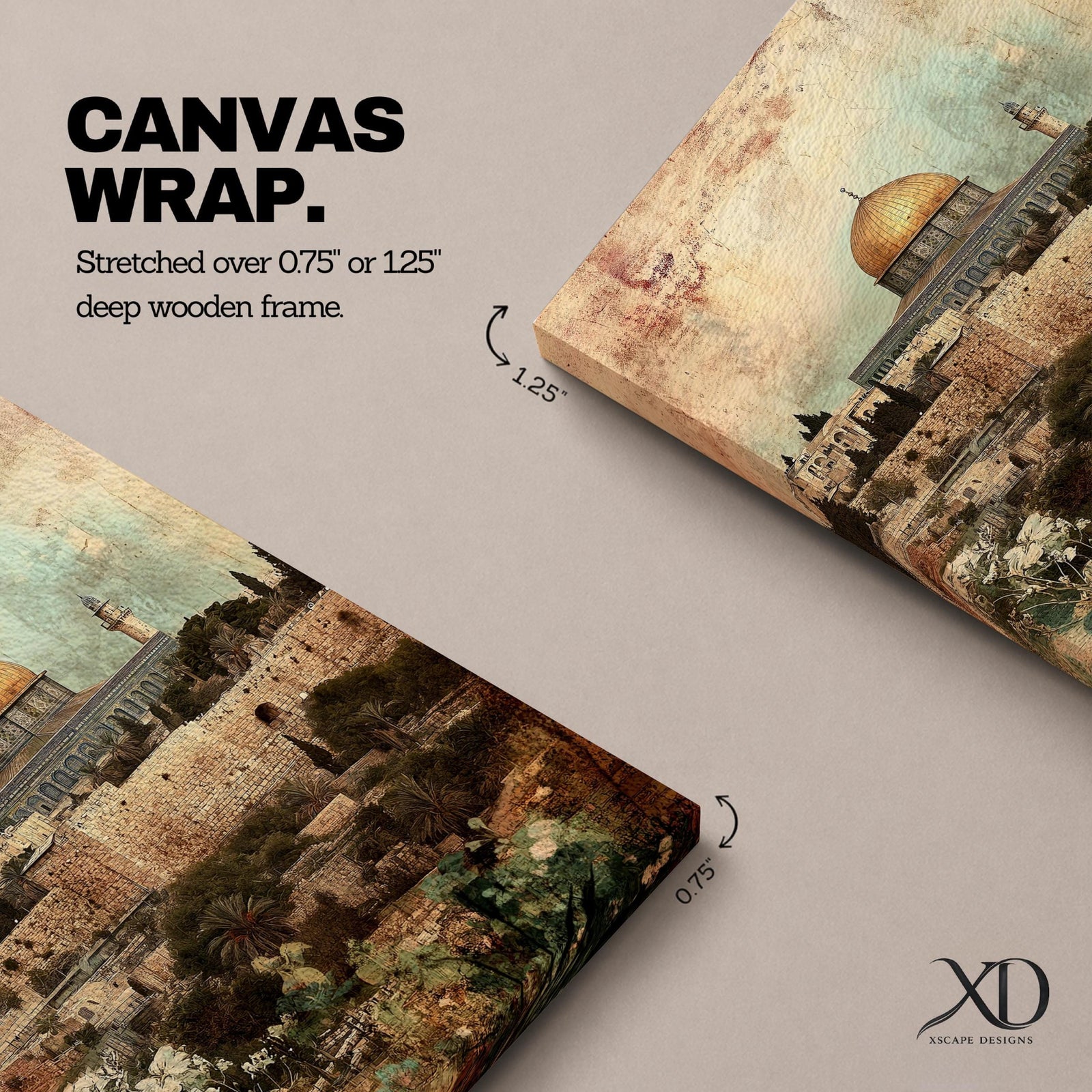 Vintage-style artwork depicting Masjid Al Aqsa and the golden Dome of the Rock rising above the stone walls of Jerusalem’s Old City, surrounded by historic architecture and greenery, rendered with warm aged textures and a softly weathered sky that gives the sacred Islamic landmark a timeless, antique character.