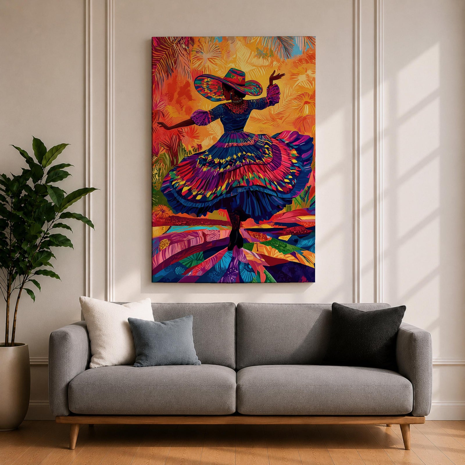 Mexican Dancer Wall Art Latin Cultural Festival Folklorico Abstract Gift Living Room Home Decor