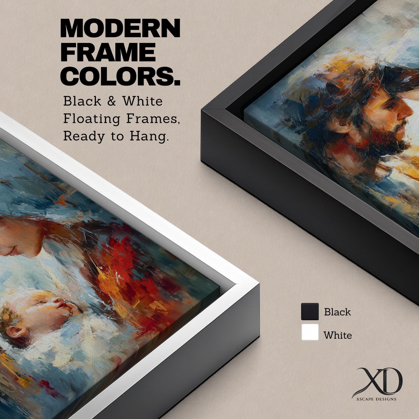 An impasto style painting depicting the Holy Family with tender expressions, featuring Mary, Joseph, and baby Jesus in a close, intimate composition. The textured brushstrokes create a rich, emotive portrayal of this religious scene with a soft, blended background enhancing the figures.