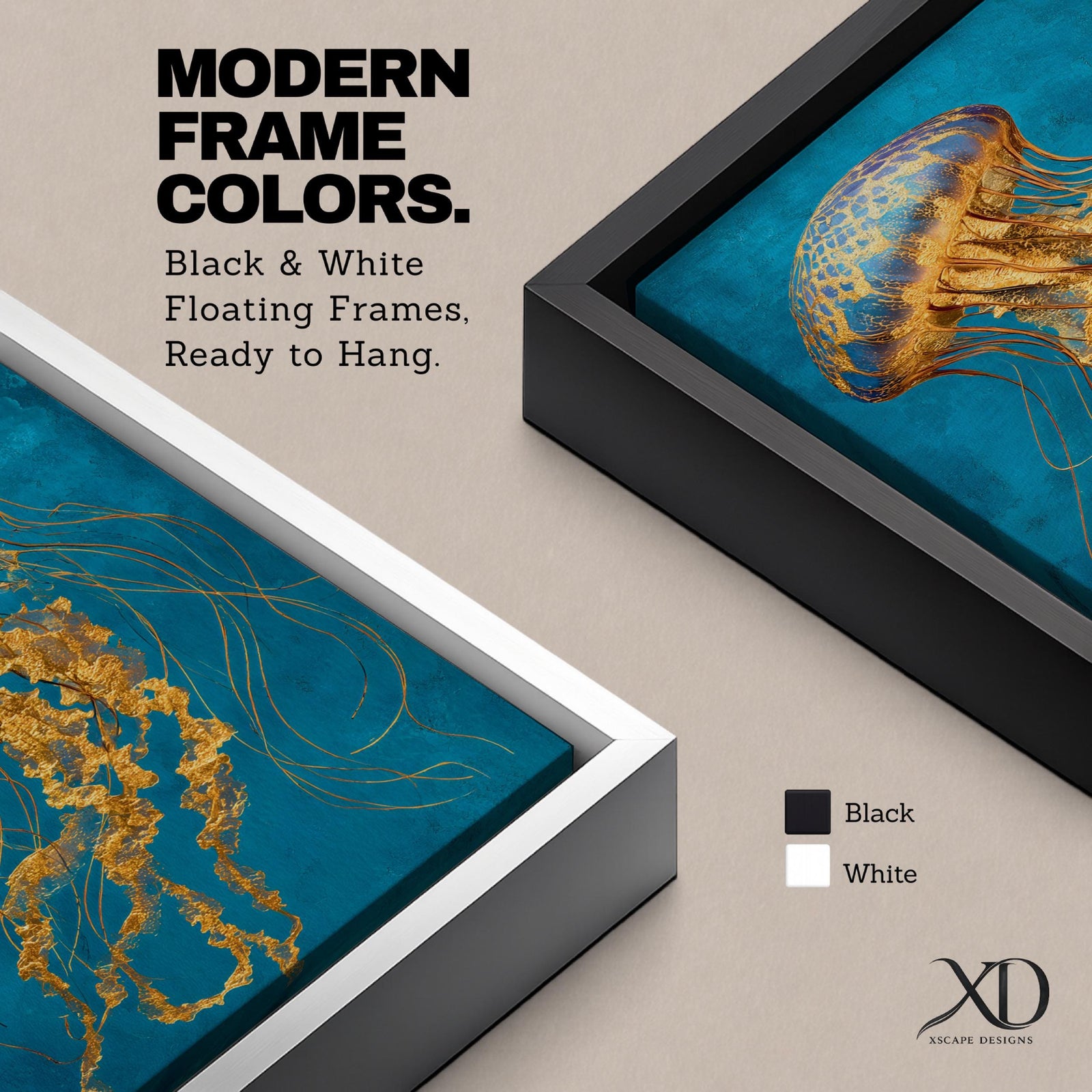 A detailed painting of a luminous jellyfish with a domed bell in deep blue and gold tones, its long flowing tendrils rendered in intricate golden textures that cascade downward in delicate strands, set against a rich teal ocean background that emphasizes graceful motion and a refined underwater marine composition.