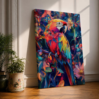Scarlet Macaw Wall Art Tropical Bird Abstract Nature Floral Gift Living Room Home Decor