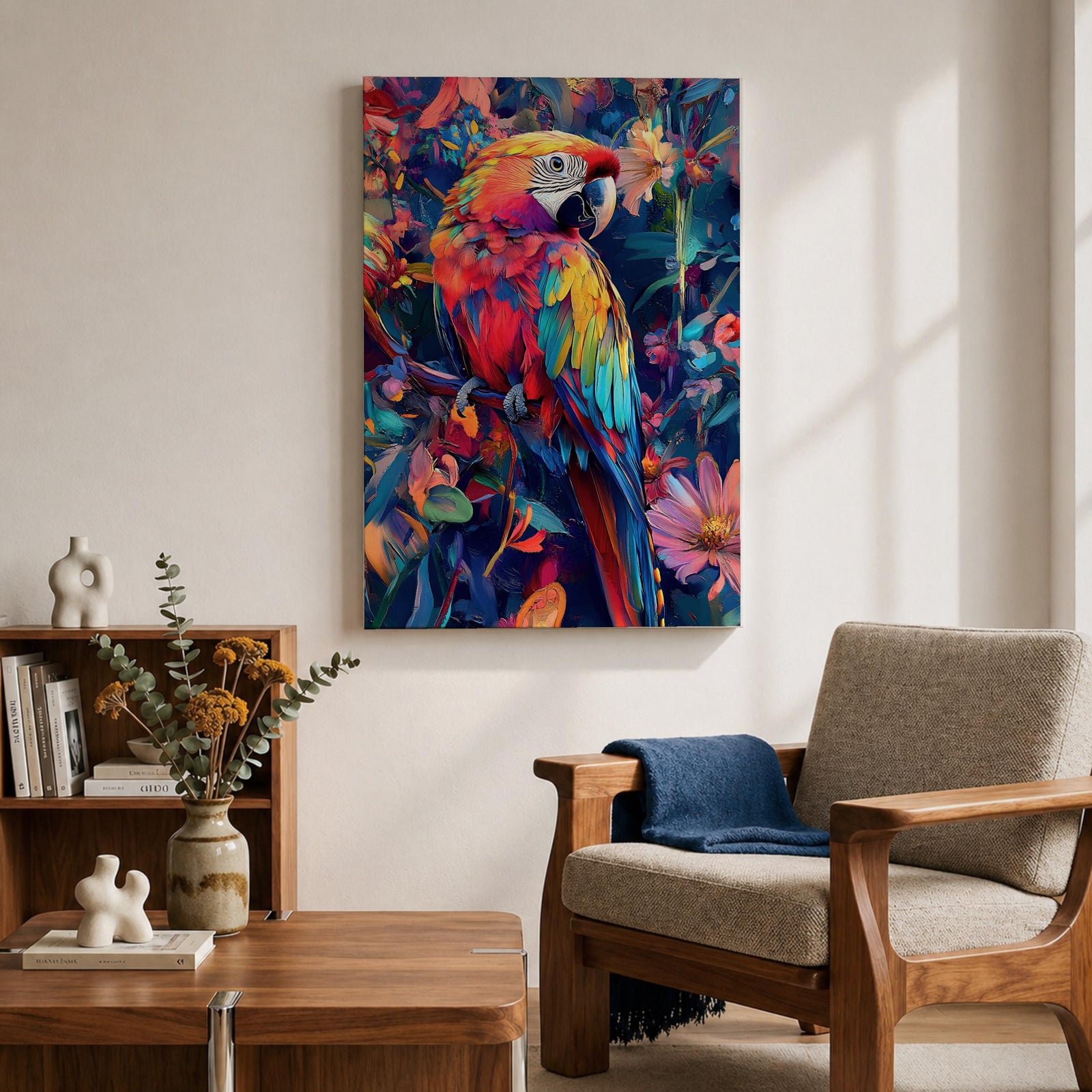 Scarlet Macaw Wall Art Tropical Bird Abstract Nature Floral Gift Living Room Home Decor