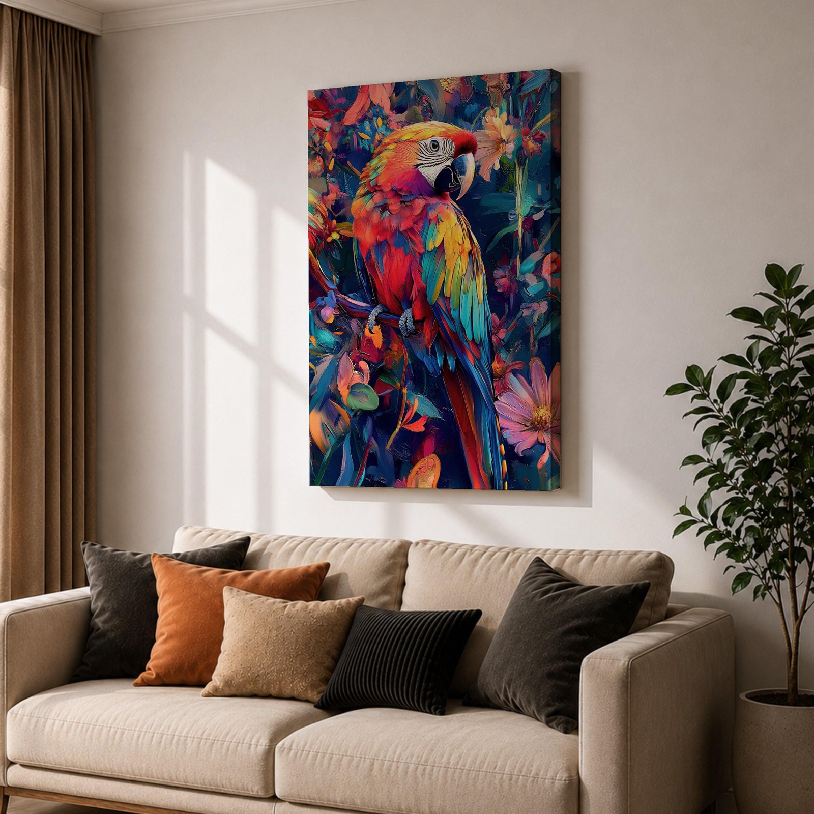 Scarlet Macaw Wall Art Tropical Bird Abstract Nature Floral Gift Living Room Home Decor