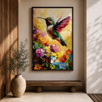 Hummingbird Bird Wall Art Floral Garden Nature Wildlife Abstract Gift Living Room Home Decor