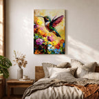 Hummingbird Bird Wall Art Floral Garden Nature Wildlife Abstract Gift Living Room Home Decor