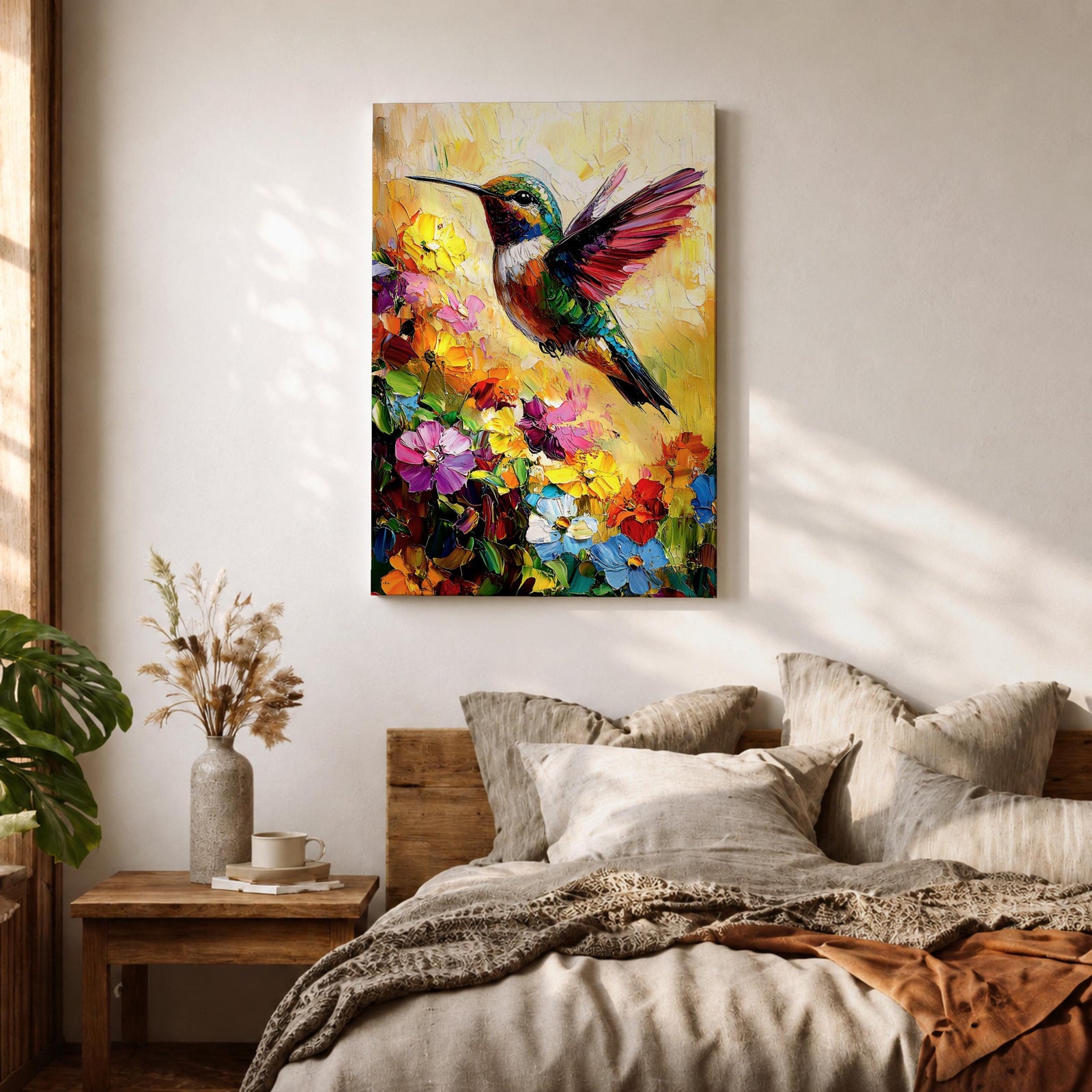 Hummingbird Bird Wall Art Floral Garden Nature Wildlife Abstract Gift Living Room Home Decor