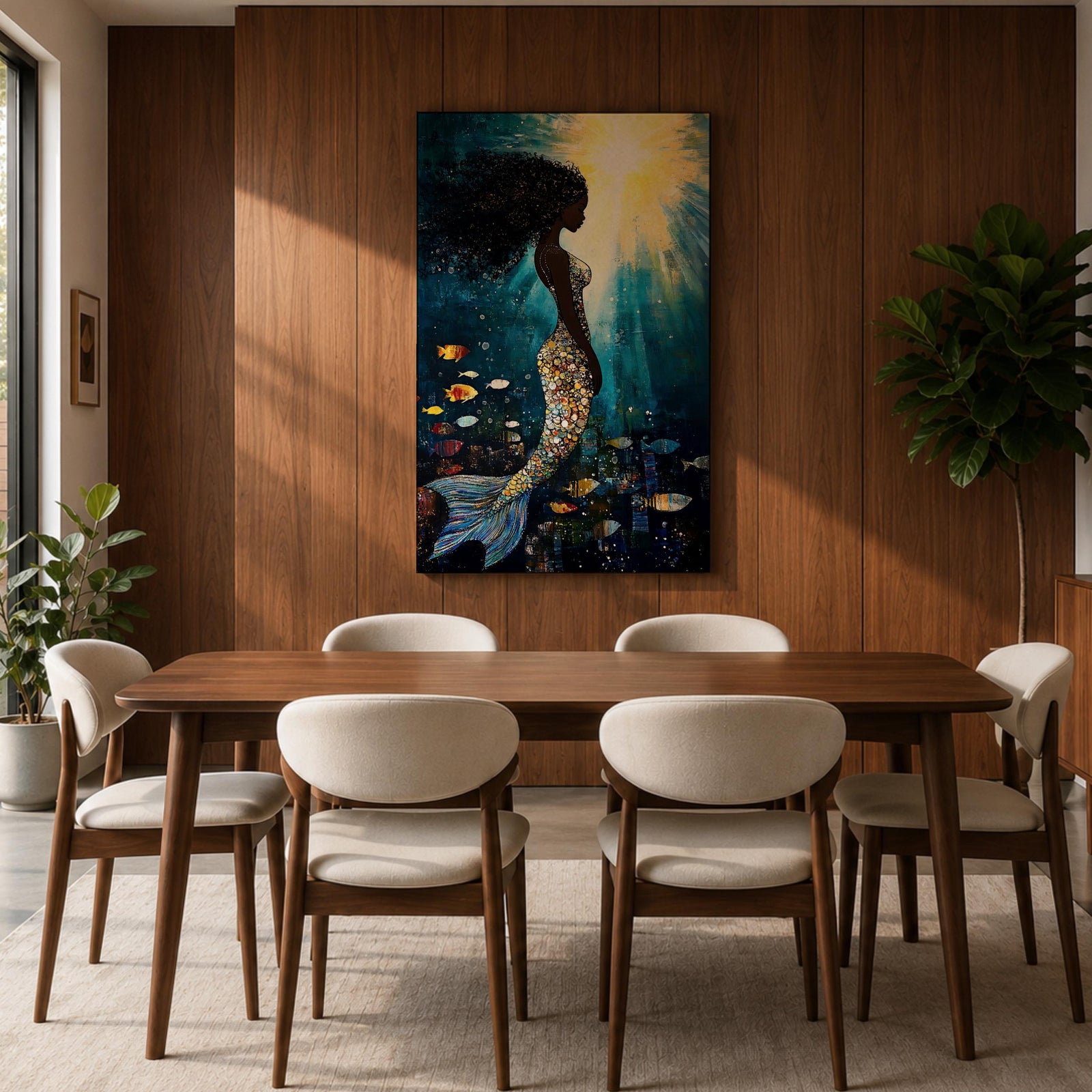 Black Mermaid Mythical Wall Art Sea Goddess Abstract Fantasy Ocean Gift Bedroom Home Decor